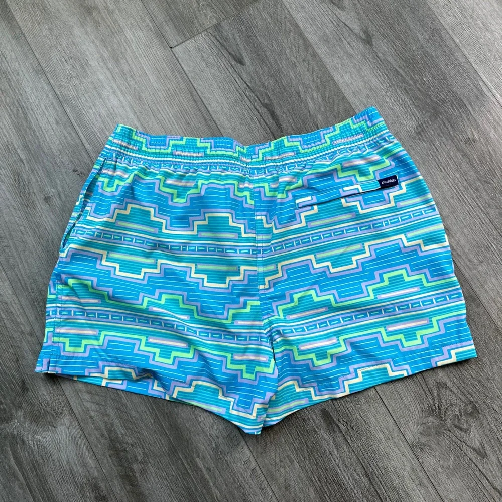 NWOT Chubbies Blue Green Pattern Swim Shorts L